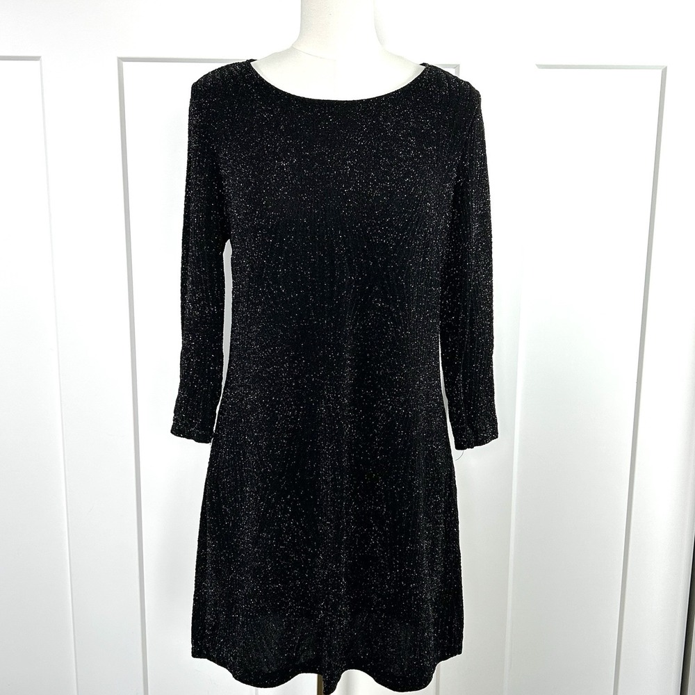 Trixxi‎ Black Metallic Shimmer Bodycon Dress –Women's XL- 3/4 Sleeve Holiday